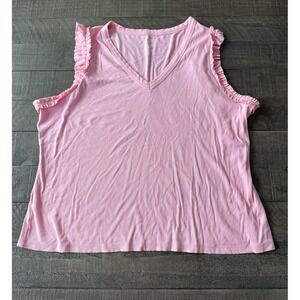 Nine West women's pink ribbed v-neck tank top with ruffled sleeves Size XXL